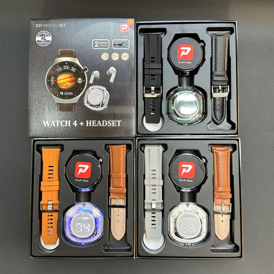 D21 Watch4 Round Screen Smart Watch Set HD Call Multi-Strap