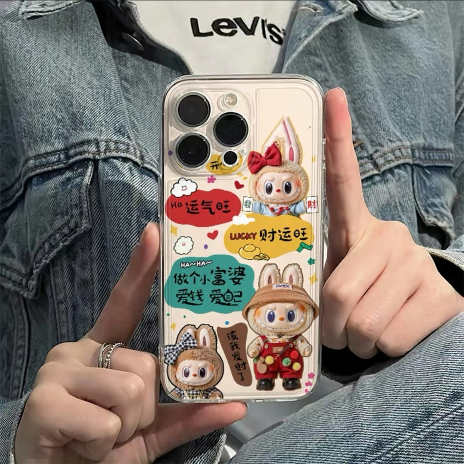 Cartoon Text Labubu Transparent iPhone Case