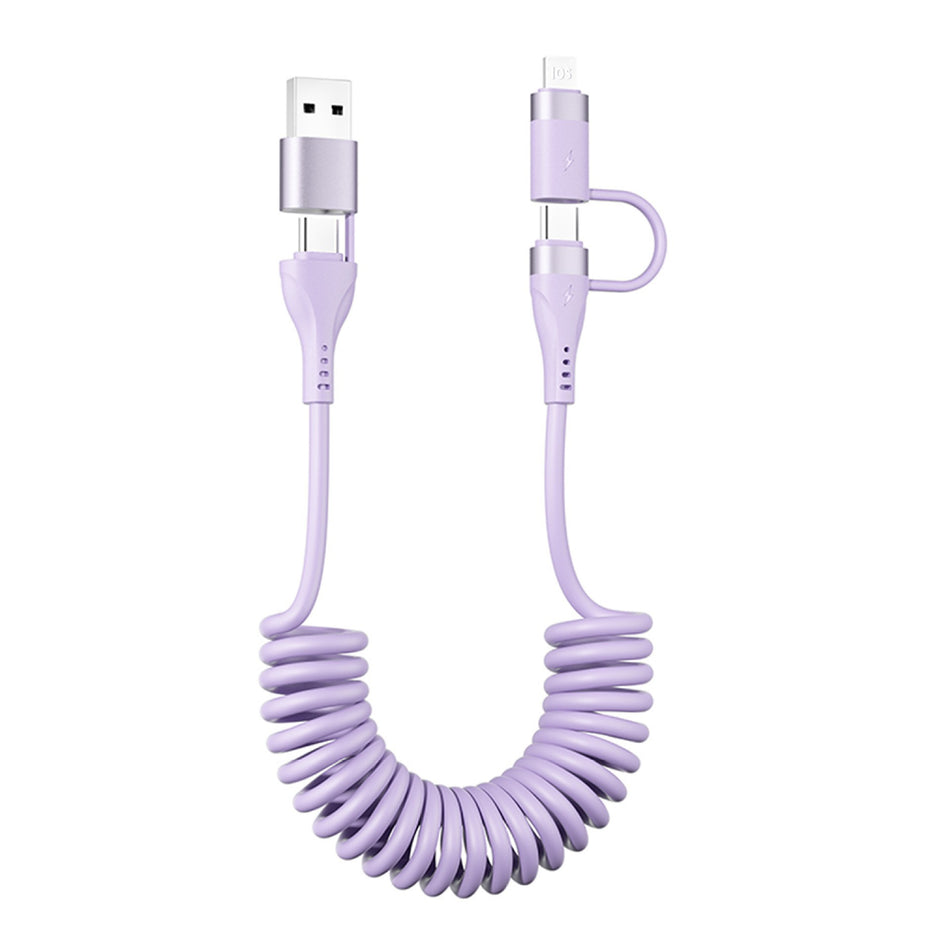 4-in-1 Spring Data Cable Apple Huawei Xiaomi Type-C CarPlay